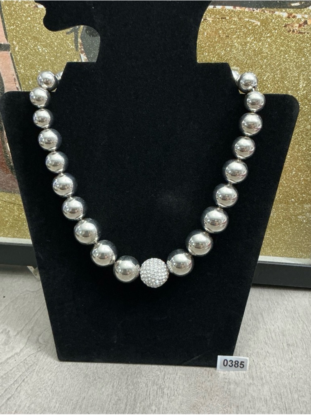 Alfani Silver-Tone Beaded Statement Necklace Pavé Clear Crystal Ball Lobster